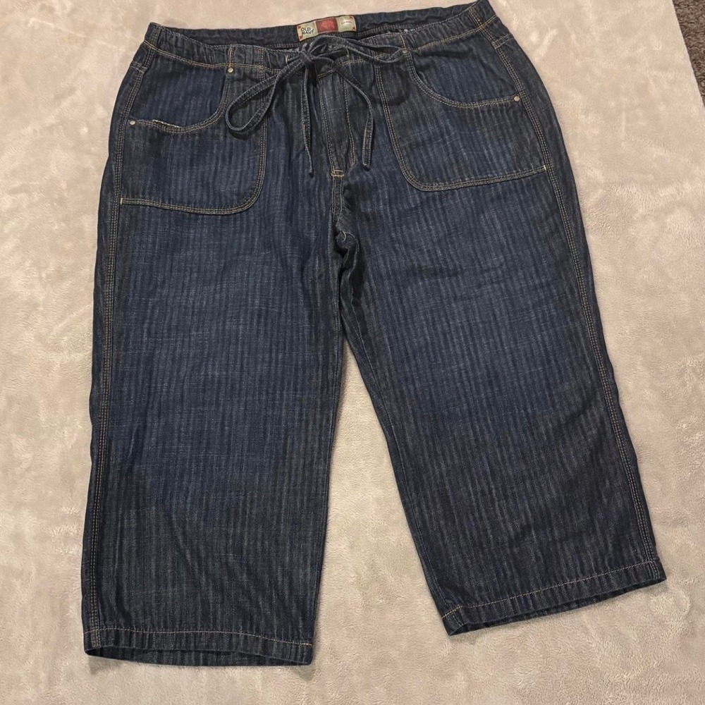 Old Navy Womens Y2K Capri Denim Jeans Blue Drawstring Mid Rise Size 12 Vintage